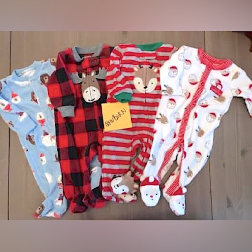 Carter’s Newborn Christmas and Holiday Baby Fleece Onesie Footie Sleeper Pajamas